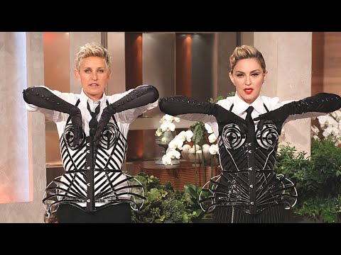 Madonna teaches Ellen how to vogue (Ellen dons Madonna's corset)