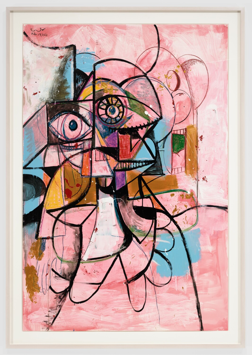 CONDO108882 George Condo  The Drifter  2021 Acrylic, gesso, gold paint, ink, wax crayon & pastel on paper 182.9 x 121.9 cm / 72 x 48 in © George Condo Courtesy the artist and Hauser & Wirth Photo: Thomas Barratt