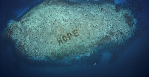 SHEBA Hope Reef, which can be seen on Google Earth, has been regrown to spell the word ‘HOPE’ to drive awareness and show how positive change can happen within our lifetime; Salisi' Besar, Indonesia; AUG 2020