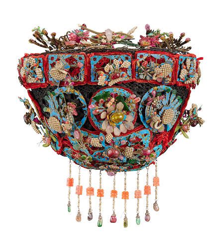 Lot 30  A Kingfisher Feather 'Jewel'-Encrusted Headdress, Dianzi  19th Century  Estimate: HK$180,000-220,000  Sold for: HK$877,500  **Over four times the estimate**