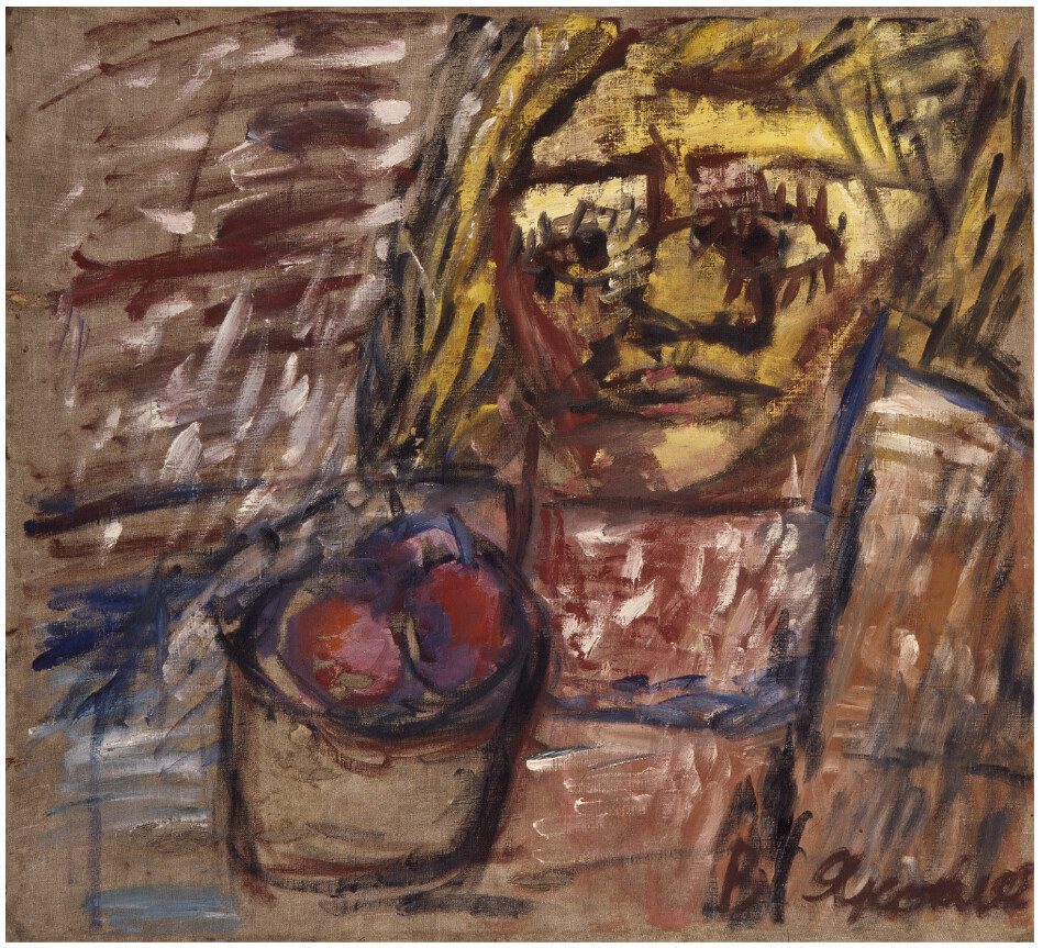 Vladimir Igorevich Yakovlev (Russian, 1934-1998), Female portrait with apples in a vase. Estimate: £12,000 - 15,000.