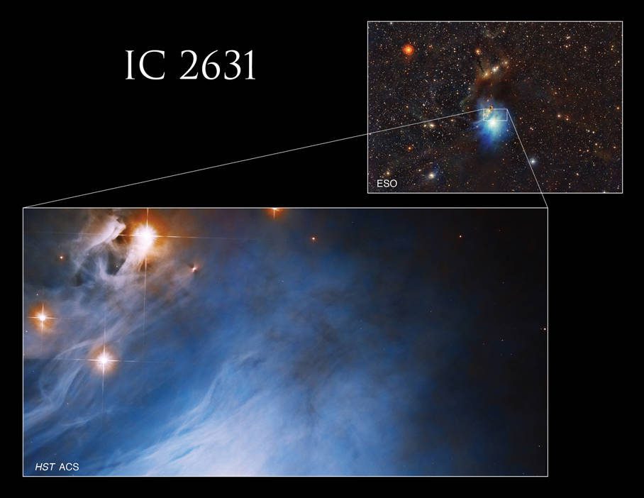 Hubble observed a small part of IC2631 in a survey looking at the disks of newly-formed stars. Credits: NASA, ESA, K. Stapelfeldt (Jet Propulsion Laboratory), and ESO; Processing; Gladys Kober (NASA/Catholic University of America)