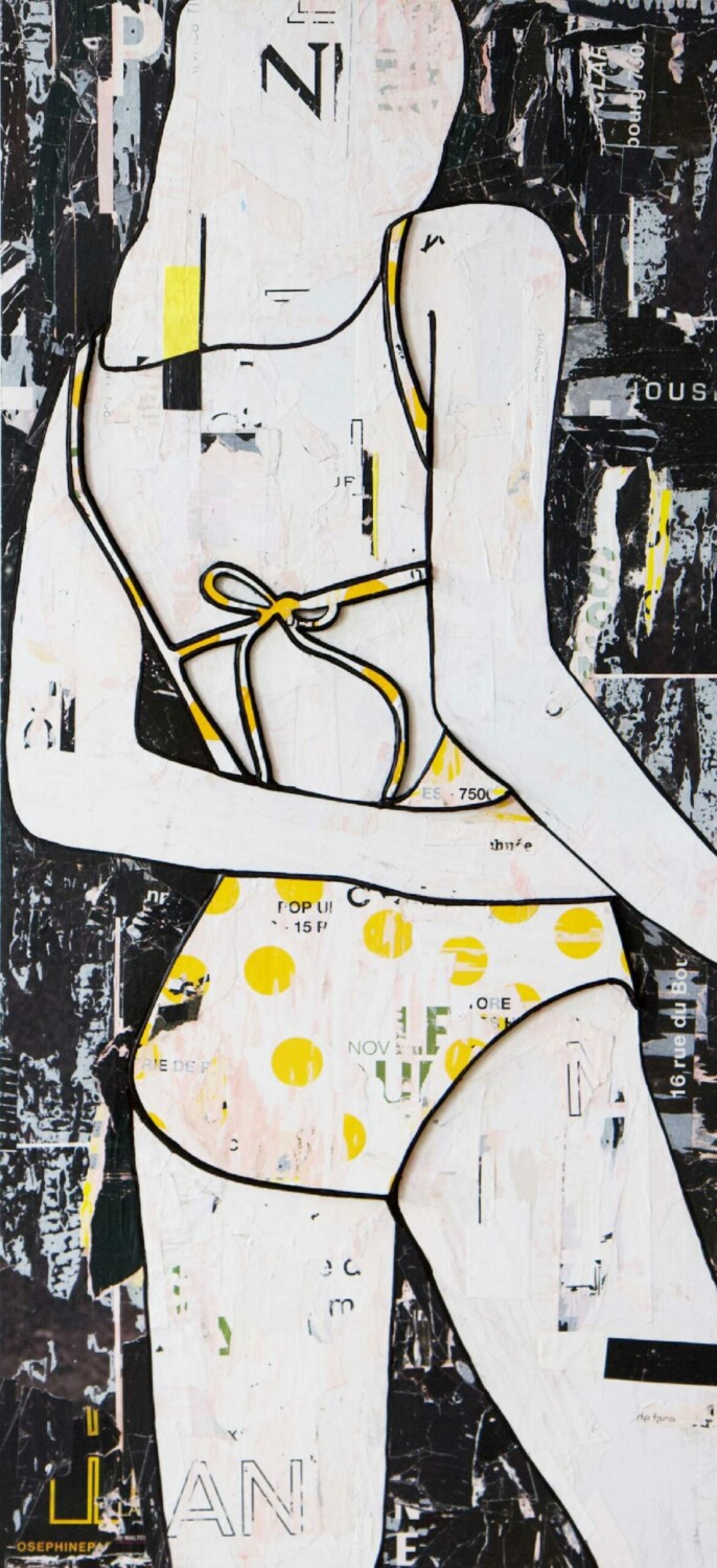 JANE MAXWELL Yellow Polka Dots Mixed Media with Resin on Panel 58 x 27 inches
