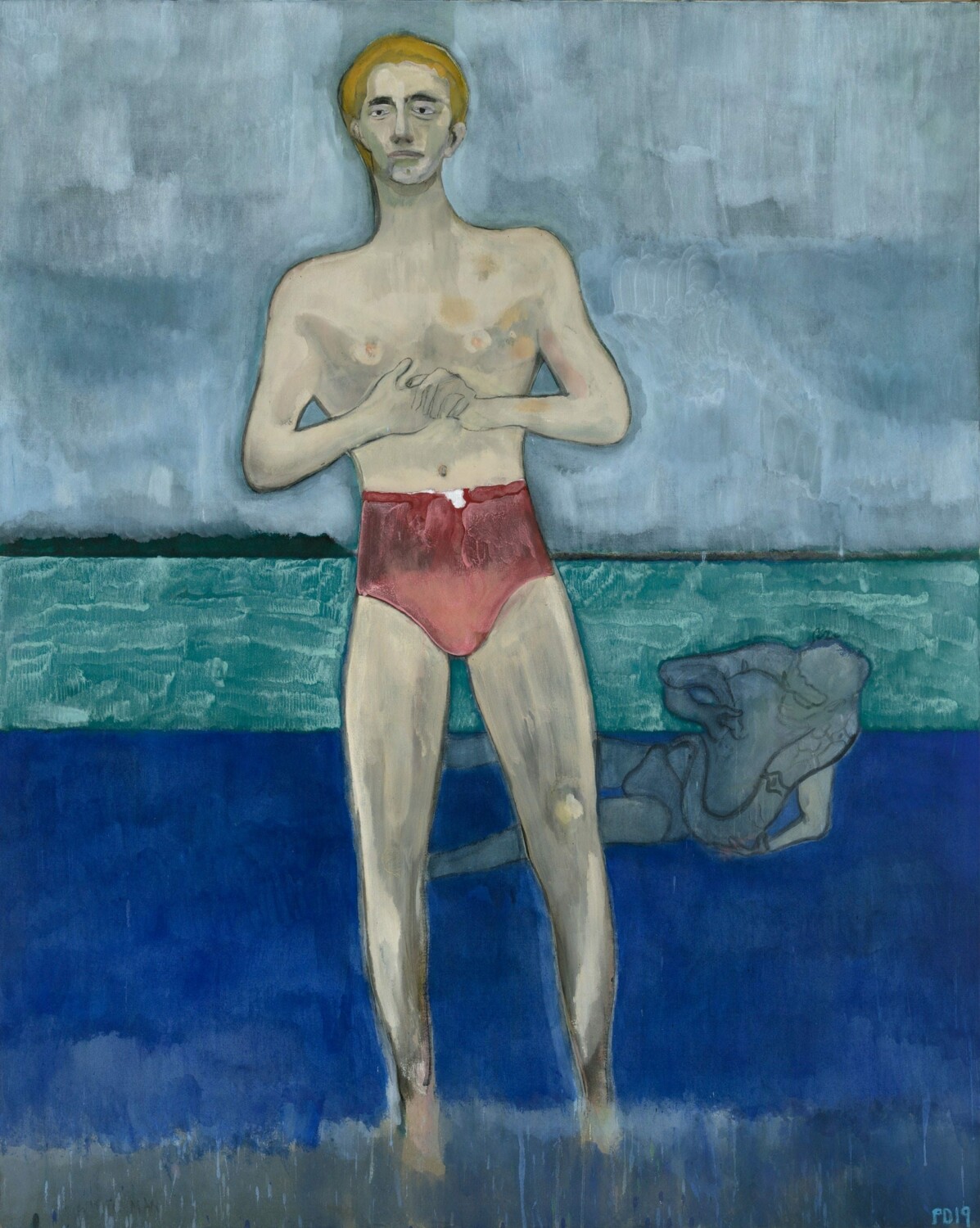 Peter Doig, Bather (Sings Calypso), 2019. Dispersion on linen, 98 1/2 x 78 3/4 inches (250 x 200 cm).