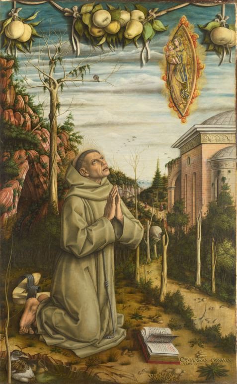 Carlo Crivelli, The Vision of the Blessed Gabriele (c. 1489) Egg and oil on poplar, 141 x 87 cm © The National Gallery, London. NG668