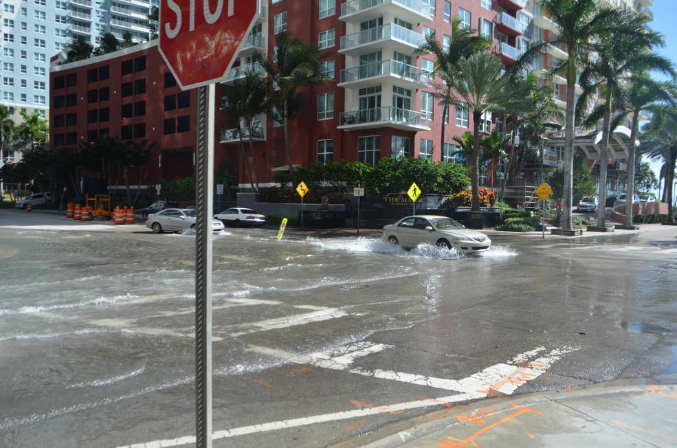 Coastal cities like Miami, shown, already experience high-tide flooding. But a new federal interagency report projects an uptick in the frequency and intensity of such events in the coming decades because of rising seas. Credits: B137 (CC-BY)