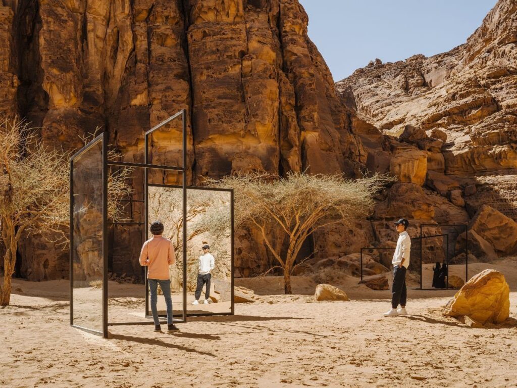 Alicja Kwade, In Blur, installation view, Desert X AlUla 2022, courtesy the artist and Desert X AlUla, photo by Lance Gerber