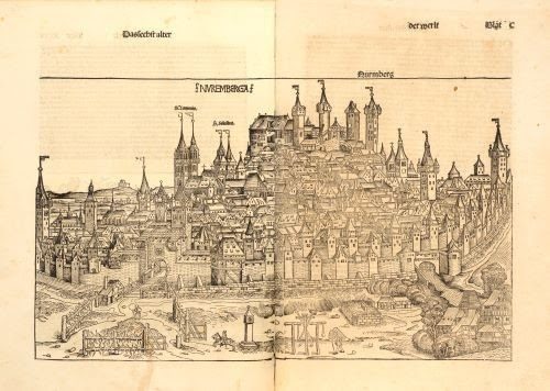 A German language, first edition of The Nuremberg Chronicle by Hartmann Schedel (1440-1514). One of the most extensively illustrated books of the 15th century, the work is an encyclopedia of historical accounts and is estimated at $60,000 – 90,000. 