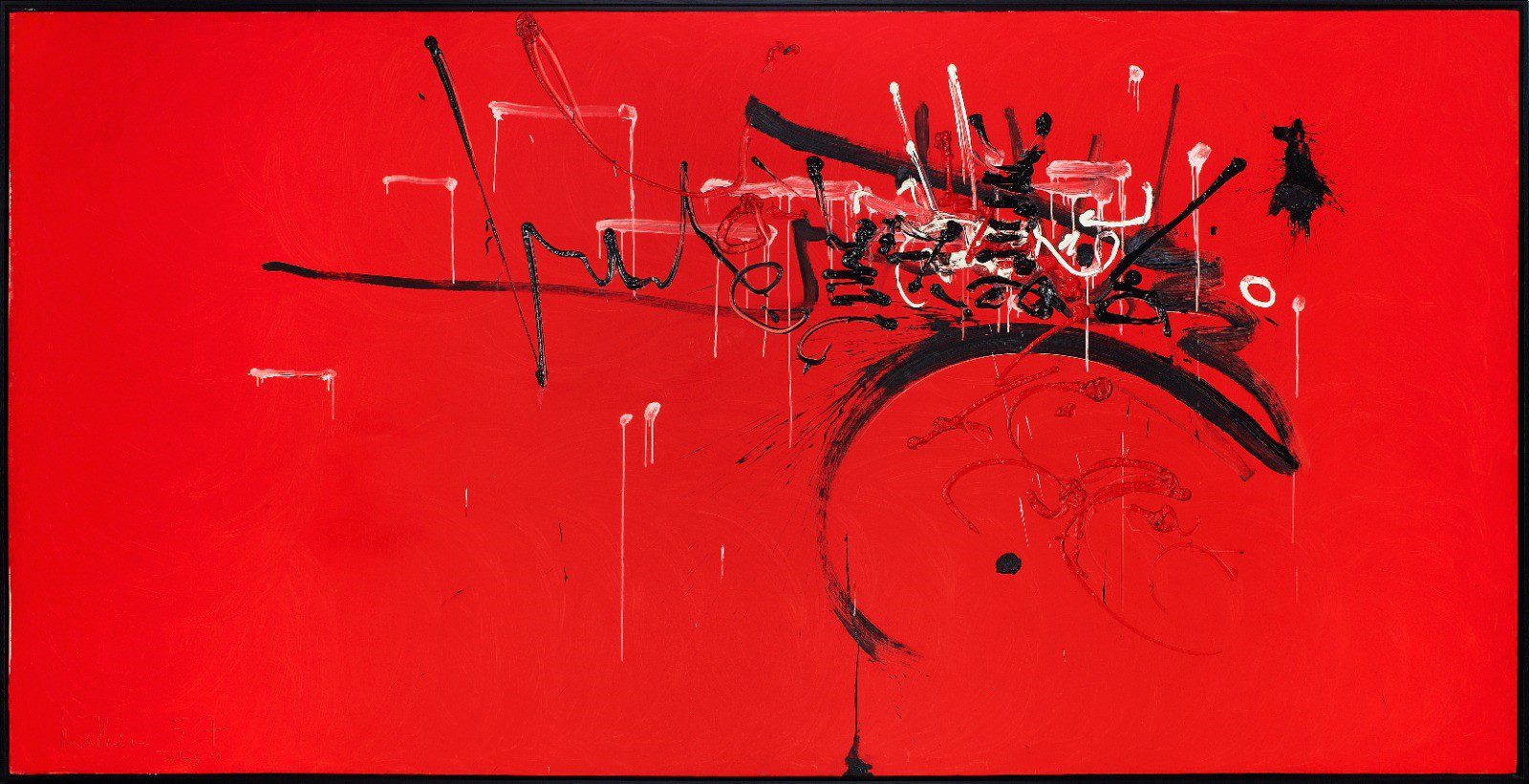 Georges Mathieu, Exil de Go-Daigo dans l'île d'Oki, 1957, huile sur toile 181 x 362 cm Estimation: € 800.000-1.200.000