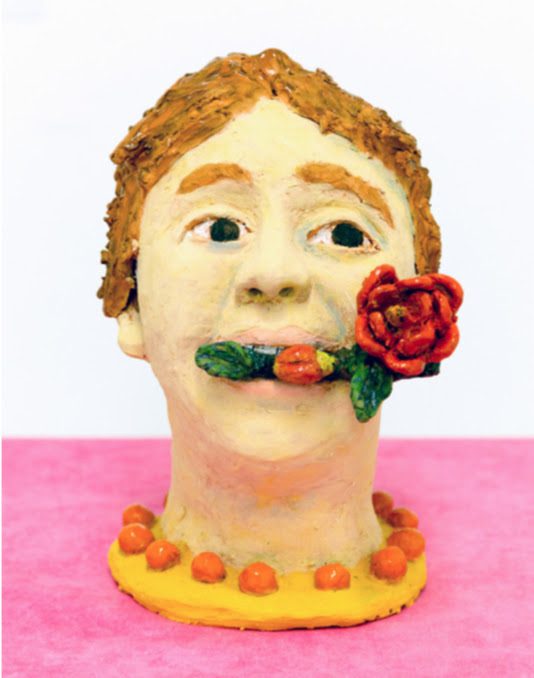 Sally Saul. Lady with Rose, 2018. Clay and glaze. 10 1/2 x 6 x 6 in (26.7 x 15.2 x 15.2 cm). Courtesy the artist and Venus Over Manhattan, New York