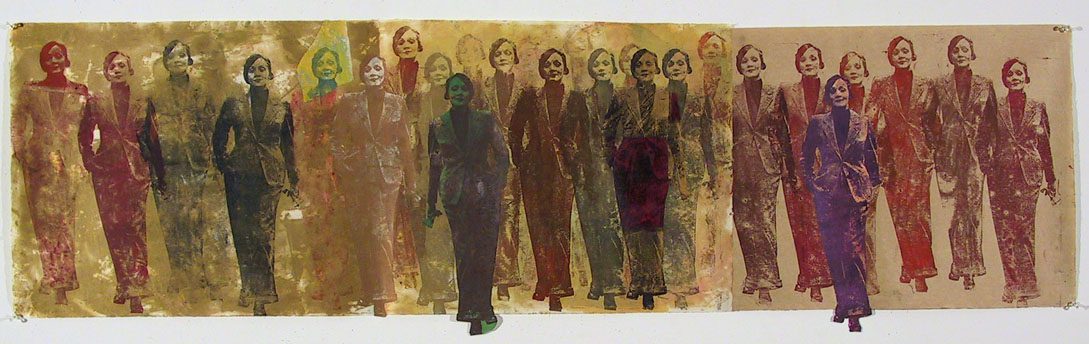 Nancy Spero Marlene, 2002 Handprinted collage on paper 21 x 72.25 inches (53.3 x 183.5 cm) © The Nancy Spero and Leon Golub Foundation for the Arts Licensed by VAGA at Artists Rights Society (ARS), NY Courtesy Galerie Lelong & Co.
