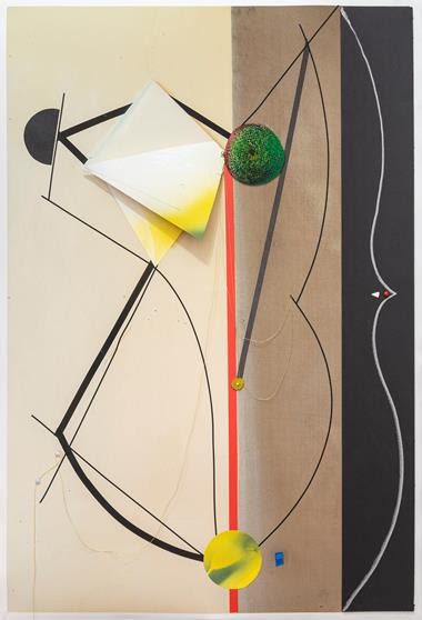 Carl E. Hazlewood BlackHead Anansi - Her Slow Dance, 2022 Polyester, cut Hahnemuhle paper, vinyl tape, push pins, map pins, oil pastel, acrylic, metallic cord, pigment ink 51 x 34 inches (129.54 x 86.36 cm)