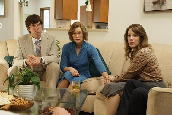 Candy -- “The Fight” - Episode 105 -- The "Trial of the Century" begins in Collin County Courthouse. Aided by Don's bombastic style, Candy fights to tell her story. The jury of her peers deliberates on Candy's fate. Pat (Timothy Simons), Candy (Jessica Biel) and Sherry (Jessie Mueller), shown. (Photo by: Tina Rowden/Hulu)