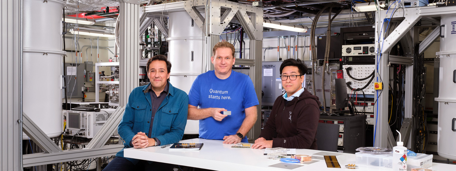 Dario Gil, Jay Gambetta and Jerry Chow holding the new 433 qubit ‘IBM Osprey’ processor