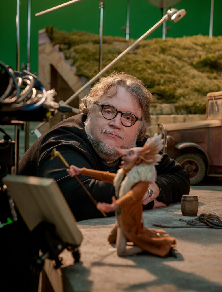 Guillermo del Toro on the set of Guillermo del Toro’s Pinocchio, 2022. Image courtesy Jason Schmidt/Netflix