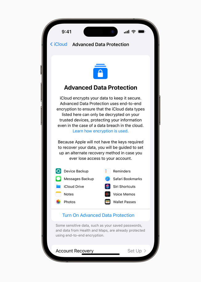 Advanced Data Protection for iCloud on iPhone 14 Pro.