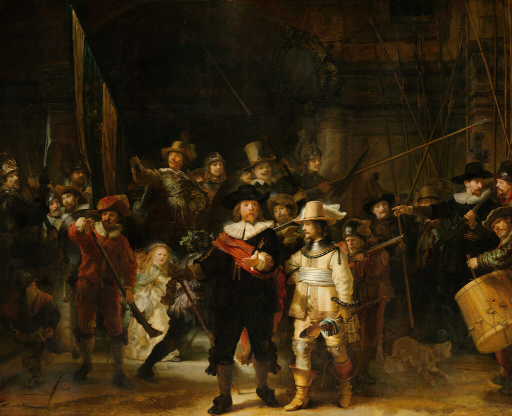 The Night Watch or The Militia Company of Captain Frans Banning Cocq (1642), an oil on canvas portrait now housed in Rijksmuseum Amsterdam