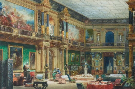 The Great Hall at Château de Ferrières. Watercolor by Eugène Lami.