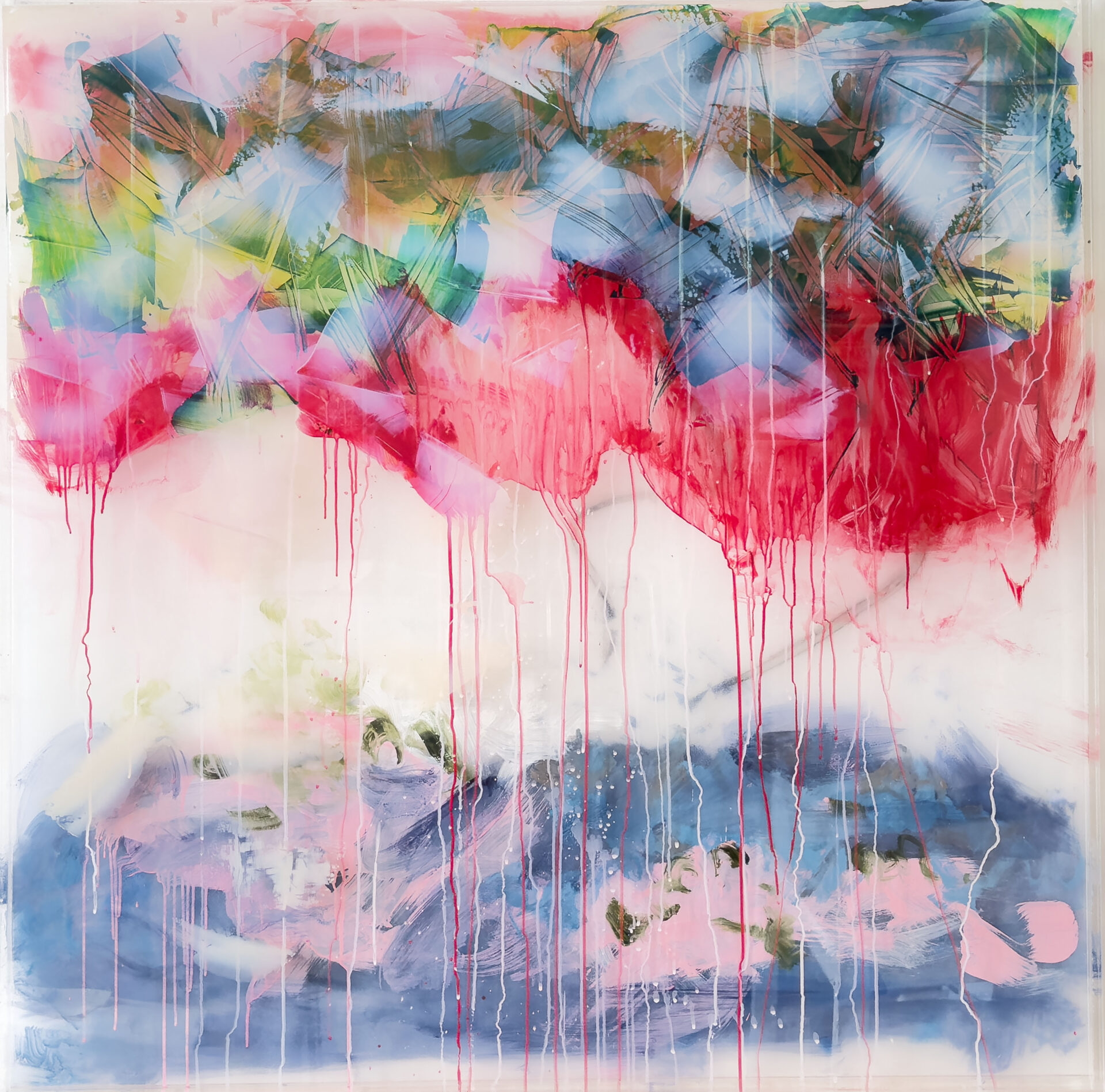 Garden, 2024, Acrylic resin panels, acrylic paint, oil stick, 50 x 50 inch